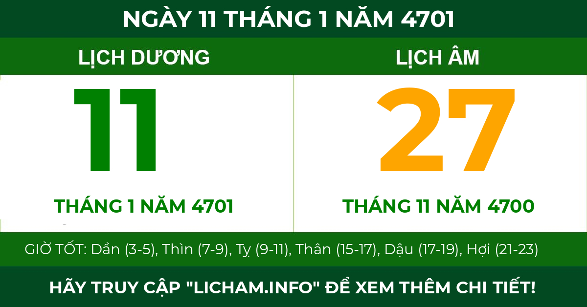 lịch âm ngày 11 tháng 1 năm 4701