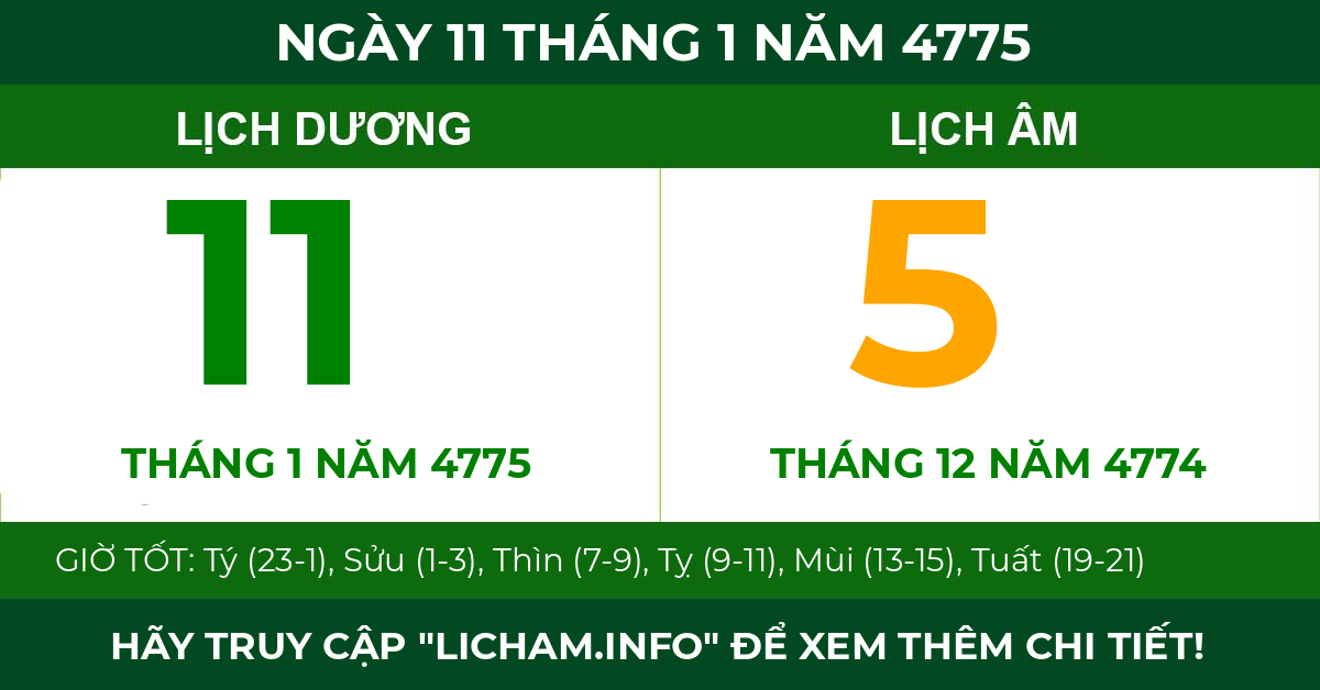 lịch âm ngày 11 tháng 1 năm 4775