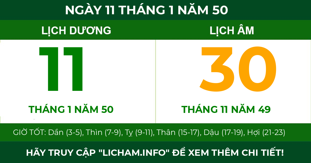 lịch âm ngày 11 tháng 1 năm 50
