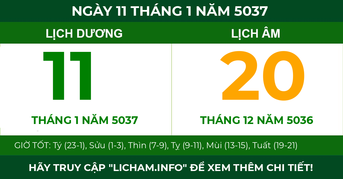 lịch âm ngày 11 tháng 1 năm 5037