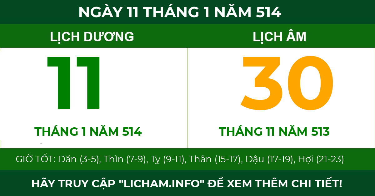 lịch âm ngày 11 tháng 1 năm 514