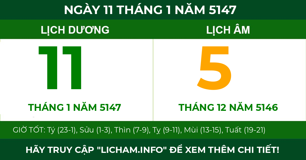 lịch âm ngày 11 tháng 1 năm 5147