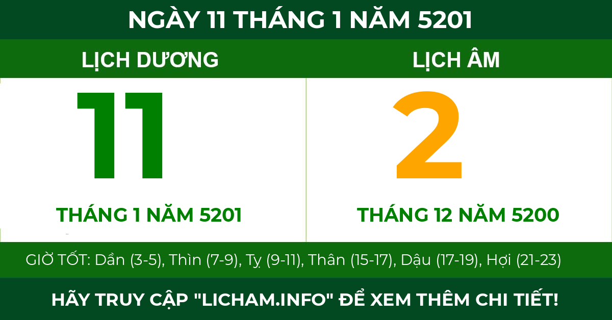 lịch âm ngày 11 tháng 1 năm 5201