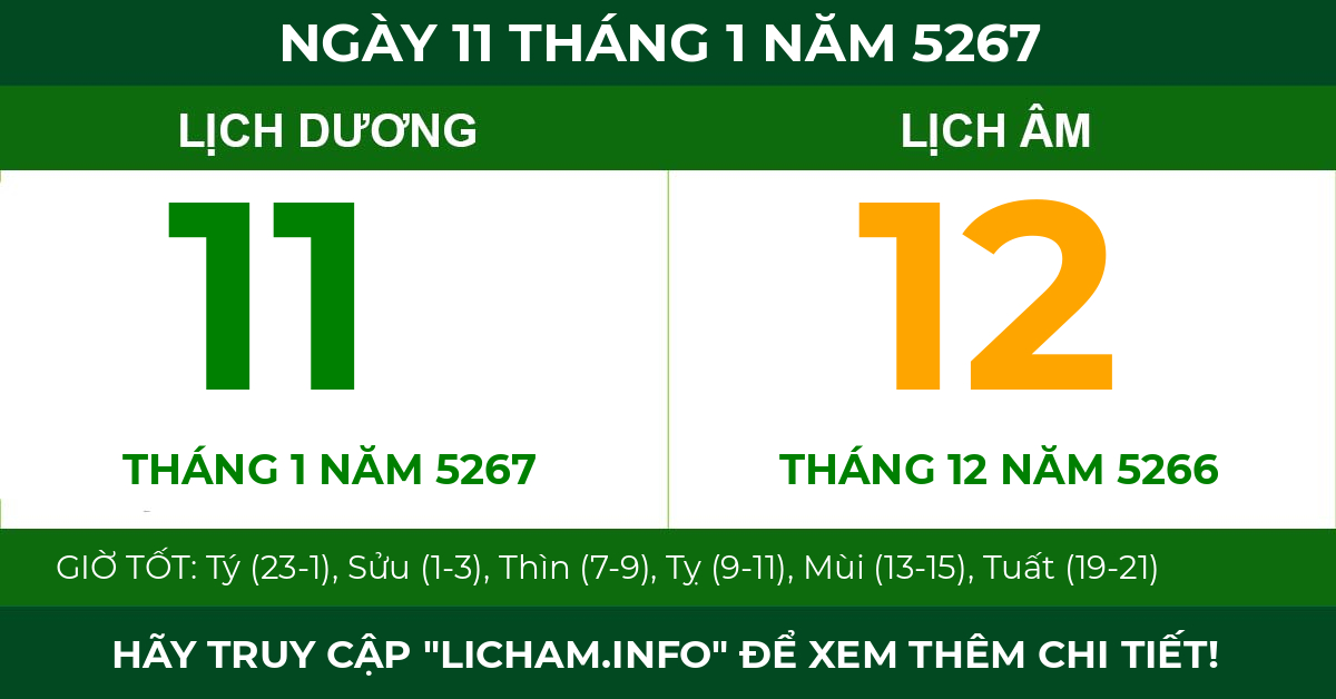 lịch âm ngày 11 tháng 1 năm 5267