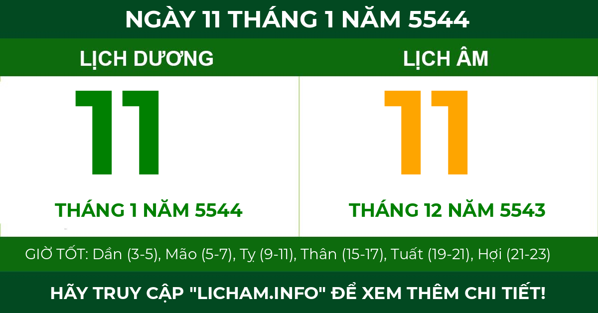 lịch âm ngày 11 tháng 1 năm 5544