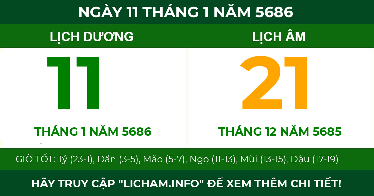 lịch âm ngày 11 tháng 1 năm 5686