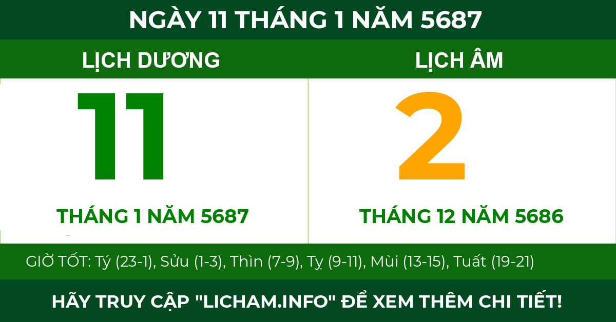 lịch âm ngày 11 tháng 1 năm 5687