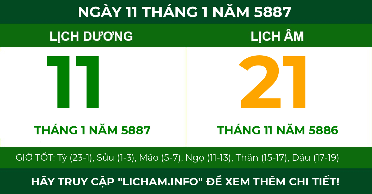 lịch âm ngày 11 tháng 1 năm 5887