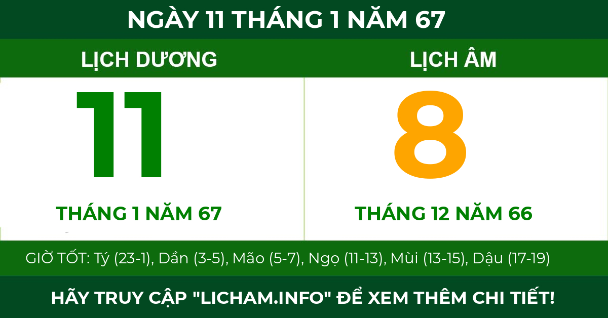 lịch âm ngày 11 tháng 1 năm 67