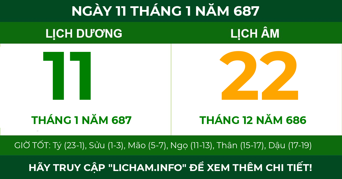 lịch âm ngày 11 tháng 1 năm 687