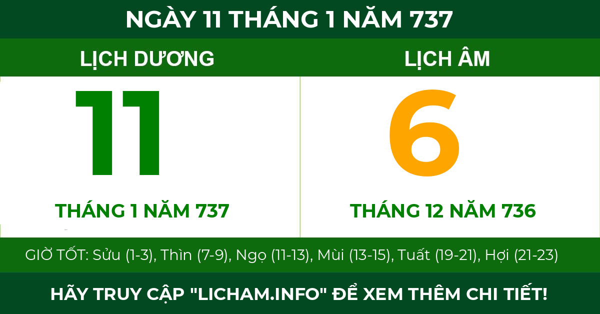 lịch âm ngày 11 tháng 1 năm 737