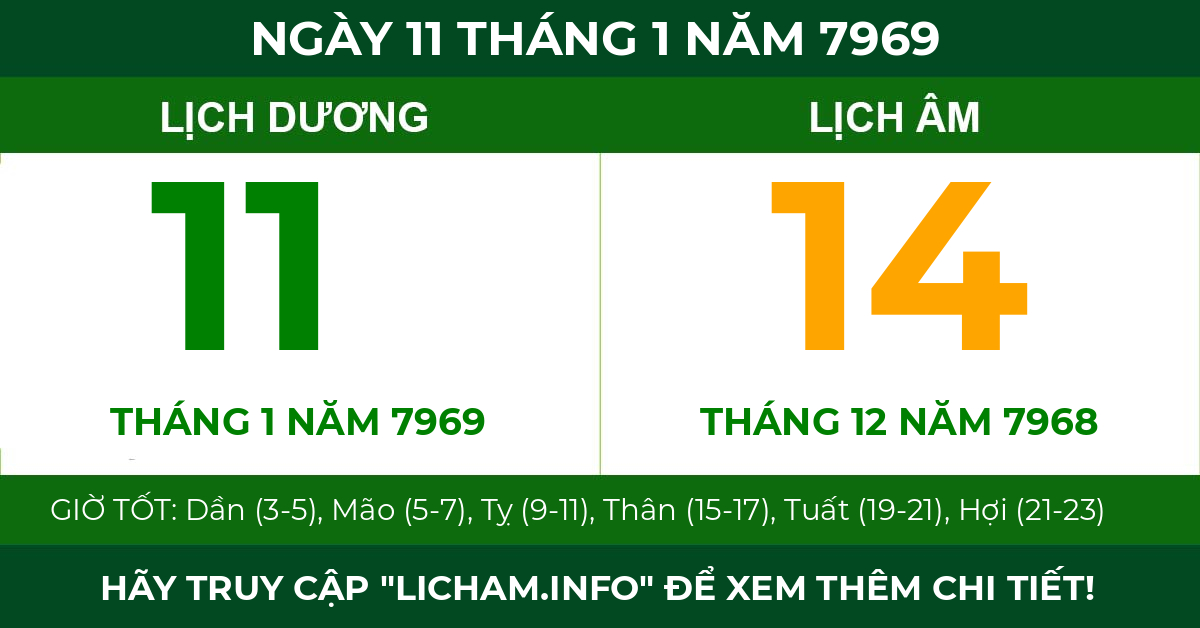 lịch âm ngày 11 tháng 1 năm 7969
