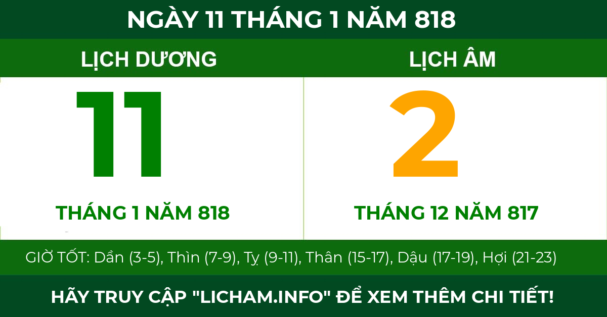 lịch âm ngày 11 tháng 1 năm 818