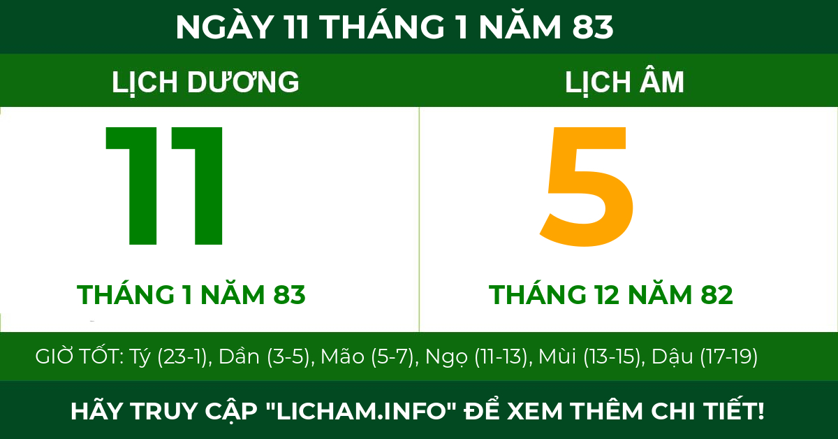 lịch âm ngày 11 tháng 1 năm 83