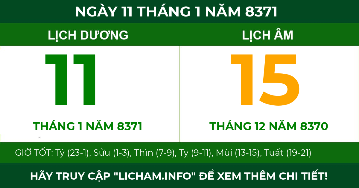 lịch âm ngày 11 tháng 1 năm 8371