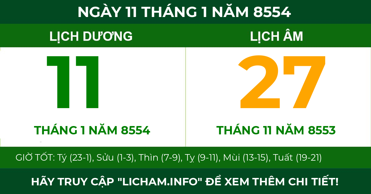 lịch âm ngày 11 tháng 1 năm 8554