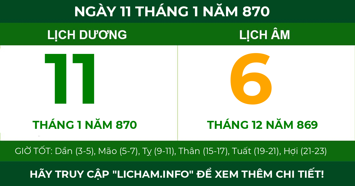 lịch âm ngày 11 tháng 1 năm 870