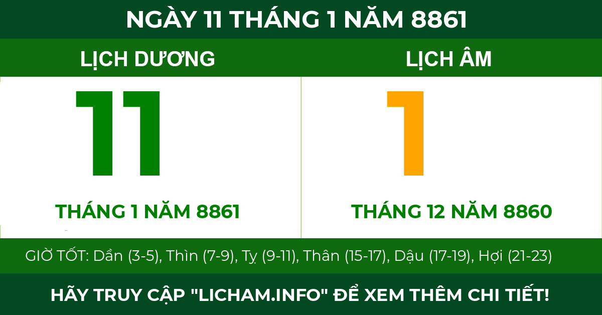 lịch âm ngày 11 tháng 1 năm 8861