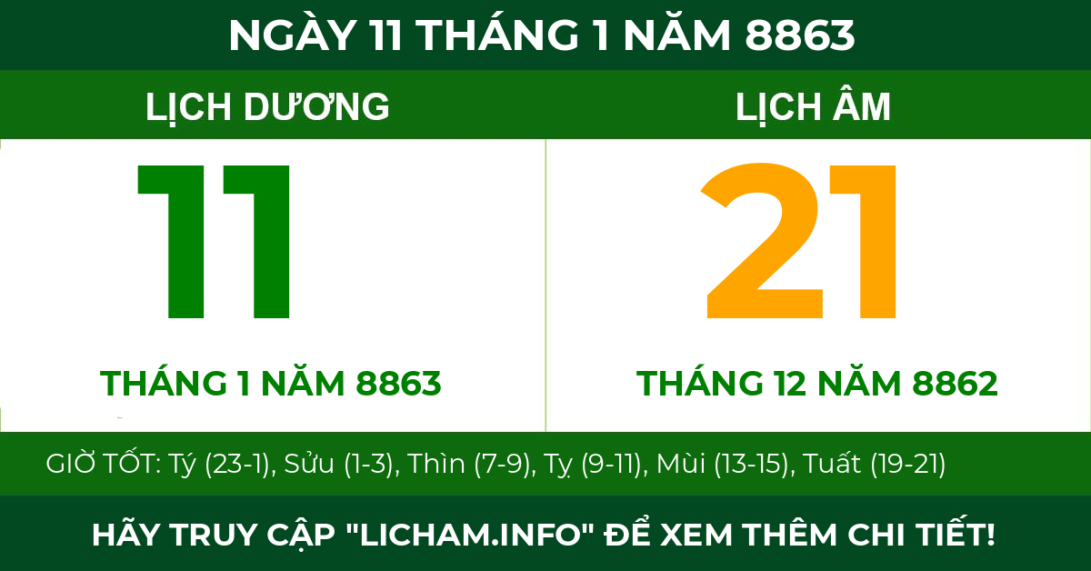lịch âm ngày 11 tháng 1 năm 8863