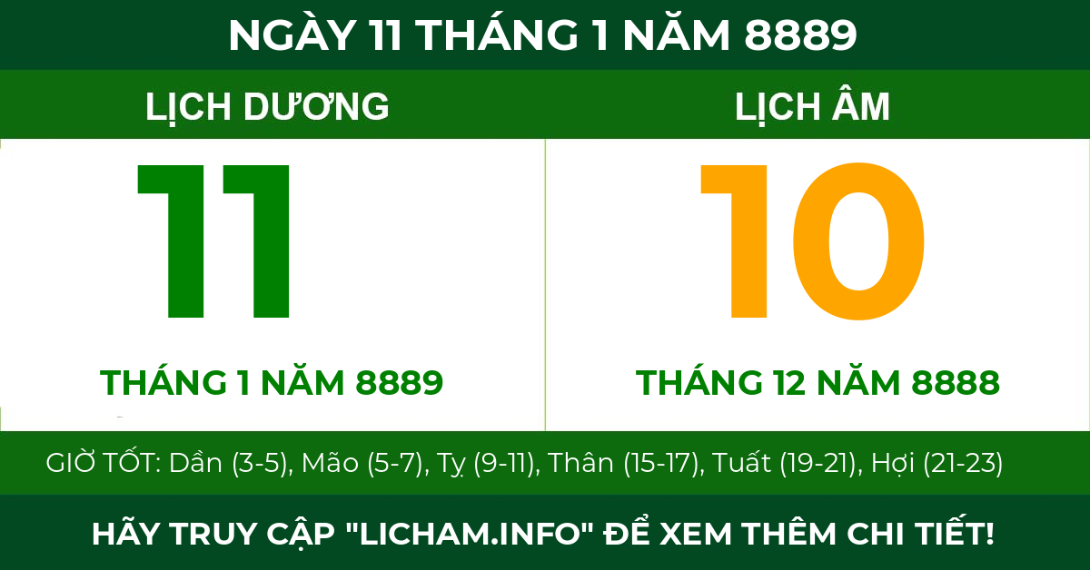 lịch âm ngày 11 tháng 1 năm 8889