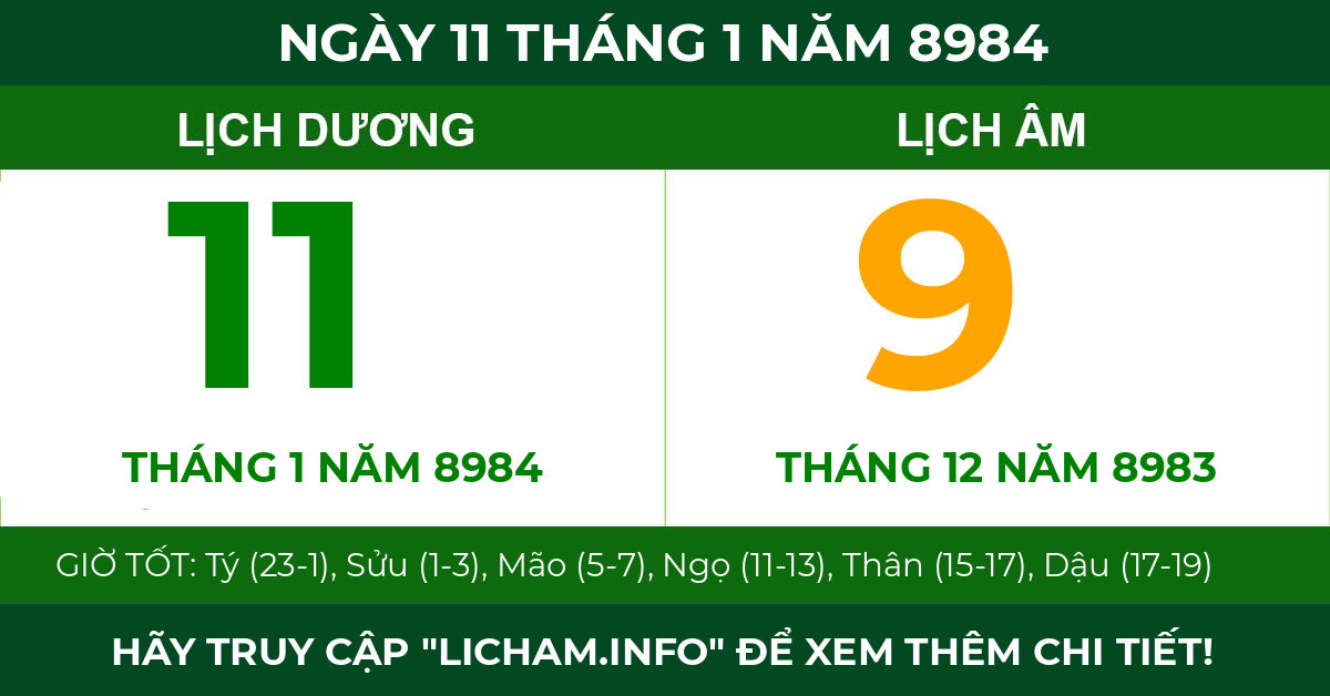 lịch âm ngày 11 tháng 1 năm 8984
