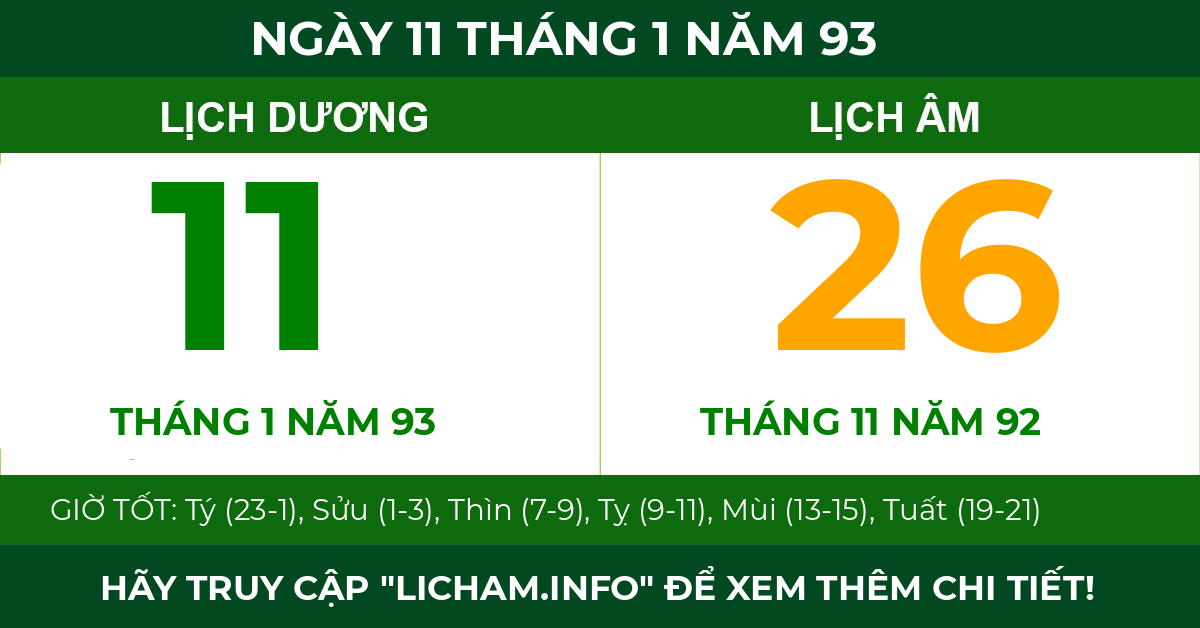 lịch âm ngày 11 tháng 1 năm 93
