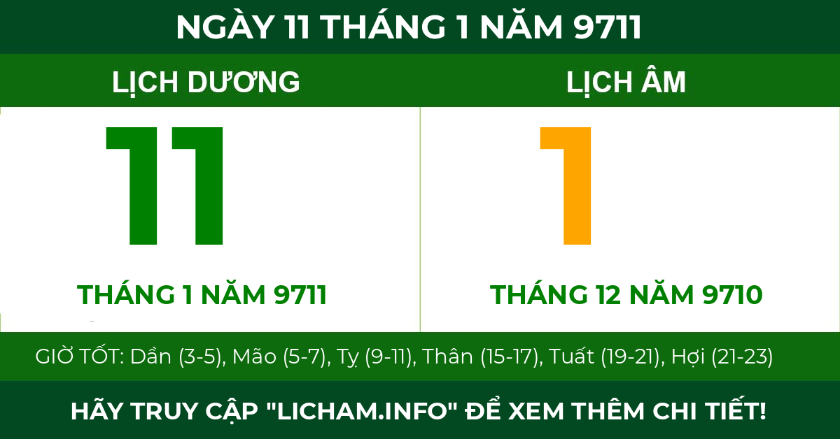 lịch âm ngày 11 tháng 1 năm 9711