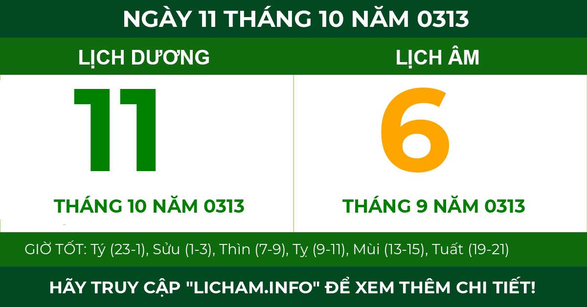 lịch âm ngày 11 tháng 10 năm 0313
