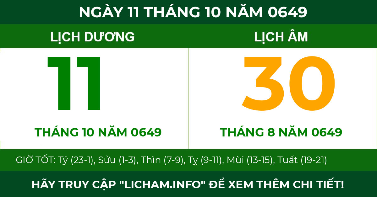 lịch âm ngày 11 tháng 10 năm 0649