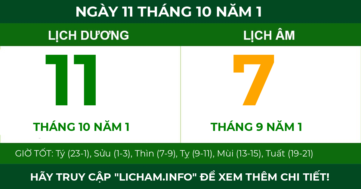 lịch âm ngày 11 tháng 10 năm 1
