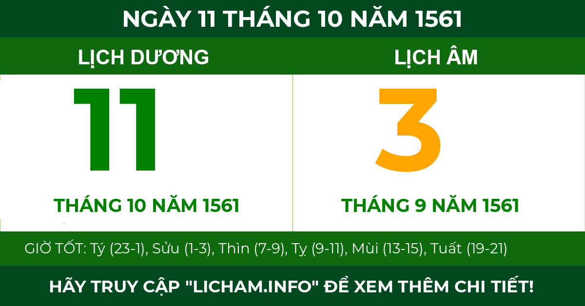 lịch âm ngày 11 tháng 10 năm 1561