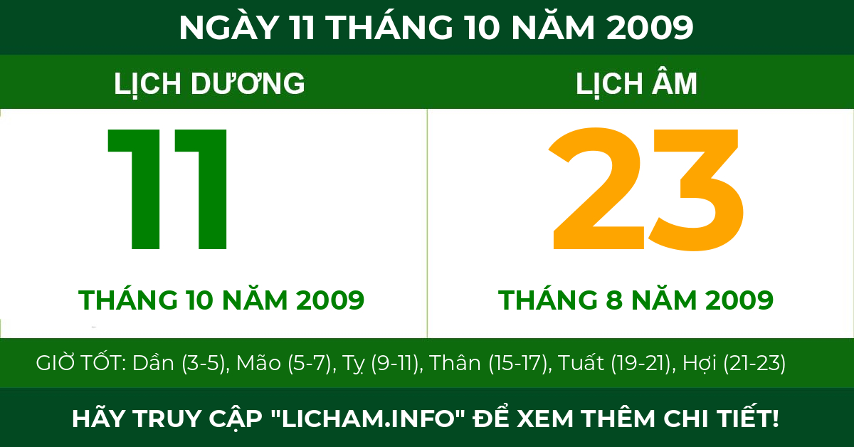 lịch âm ngày 11 tháng 10 năm 2009
