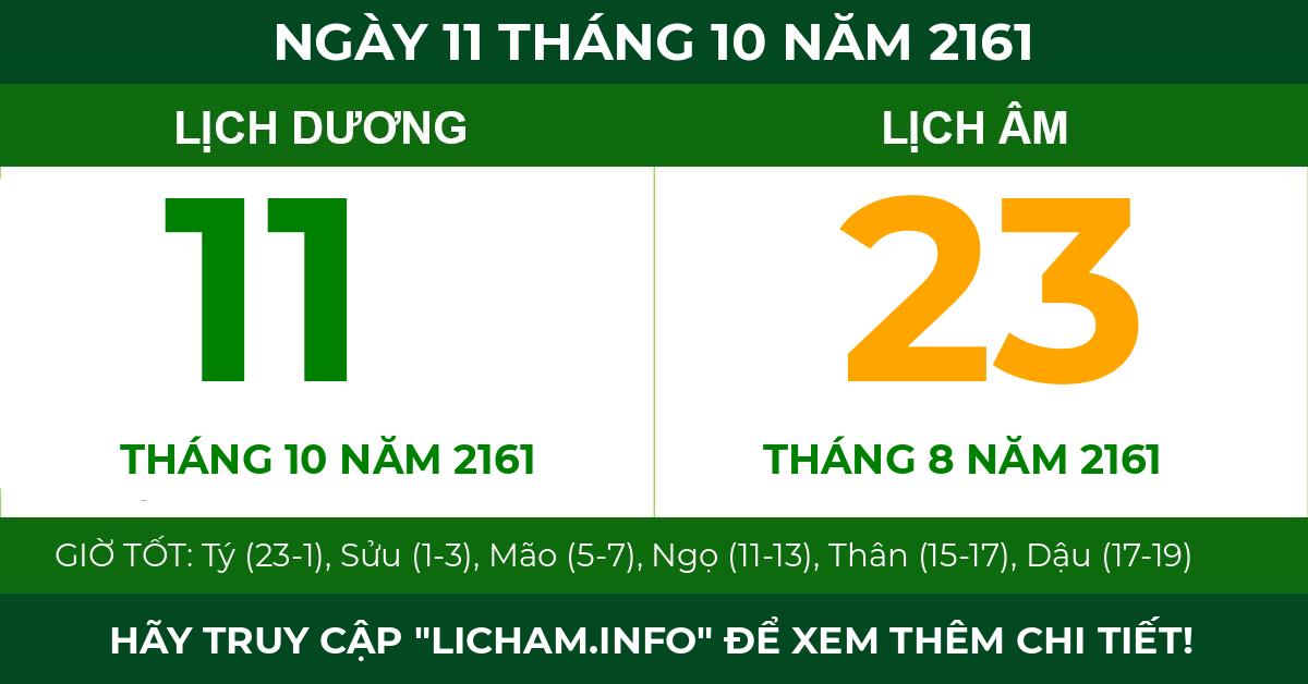 lịch âm ngày 11 tháng 10 năm 2161