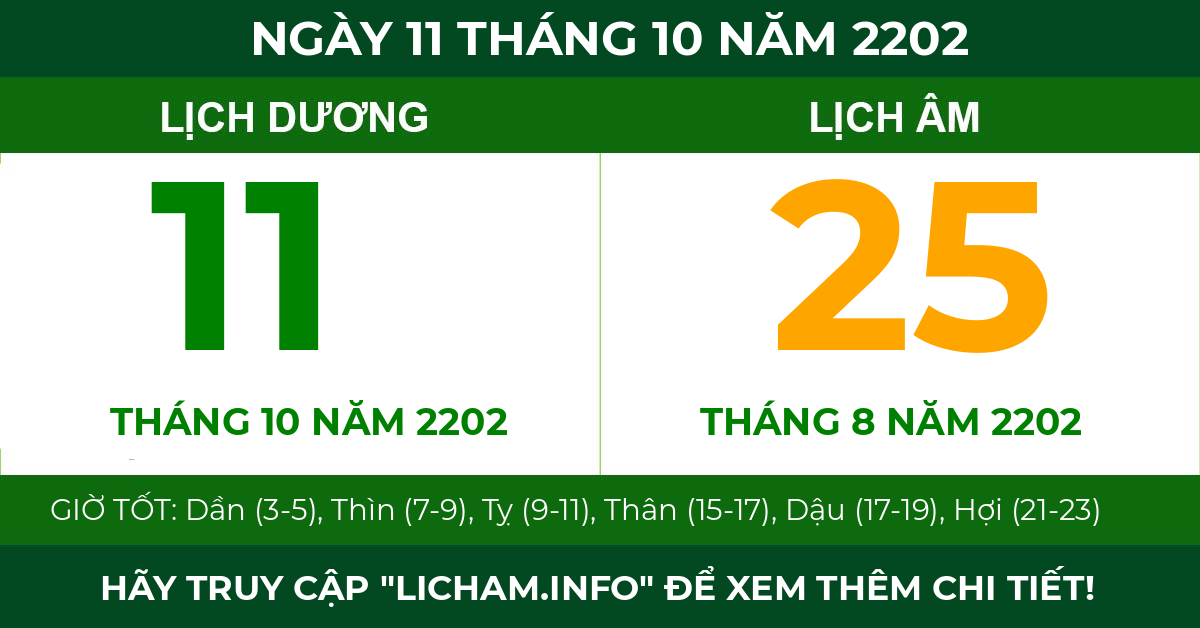 lịch âm ngày 11 tháng 10 năm 2202