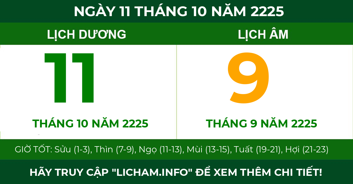 lịch âm ngày 11 tháng 10 năm 2225