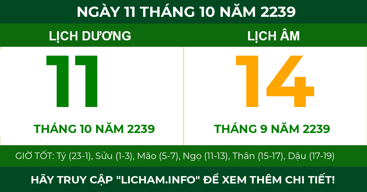 lịch âm ngày 11 tháng 10 năm 2239