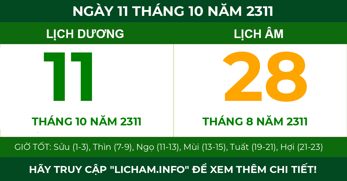lịch âm ngày 11 tháng 10 năm 2311