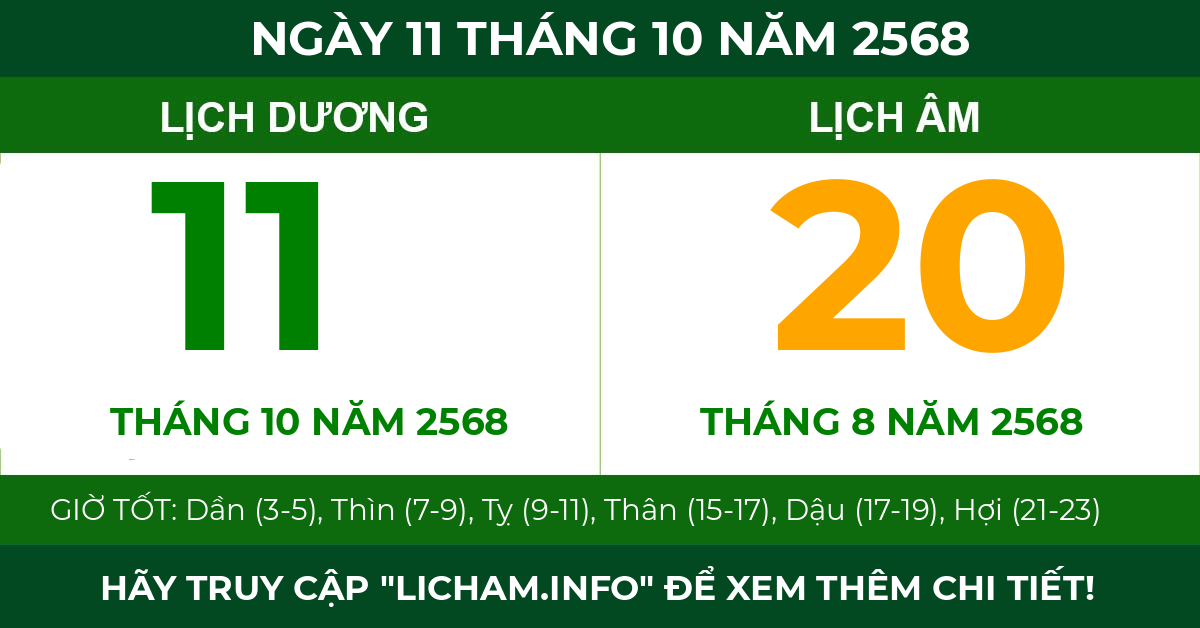 lịch âm ngày 11 tháng 10 năm 2568
