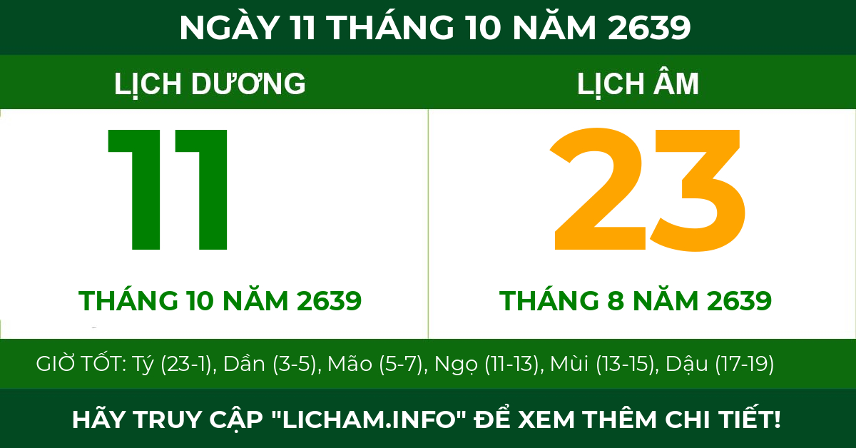lịch âm ngày 11 tháng 10 năm 2639