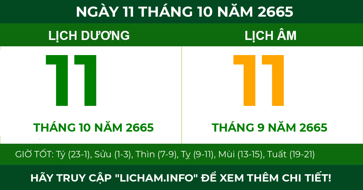 lịch âm ngày 11 tháng 10 năm 2665