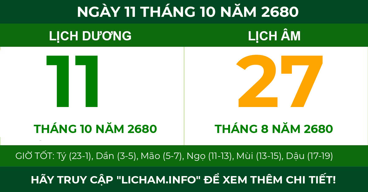 lịch âm ngày 11 tháng 10 năm 2680