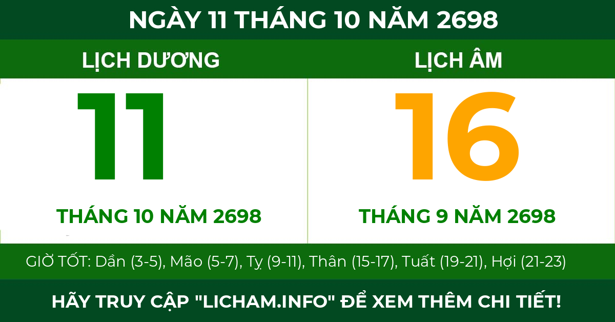 lịch âm ngày 11 tháng 10 năm 2698