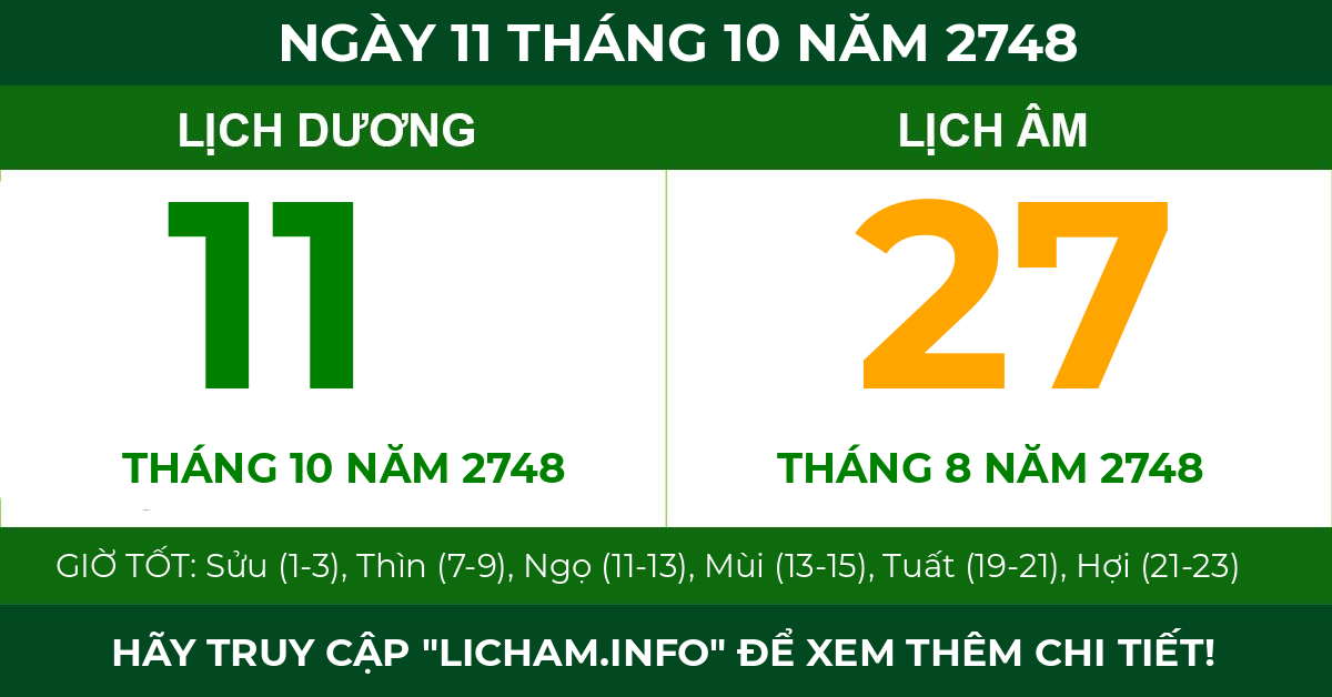 lịch âm ngày 11 tháng 10 năm 2748