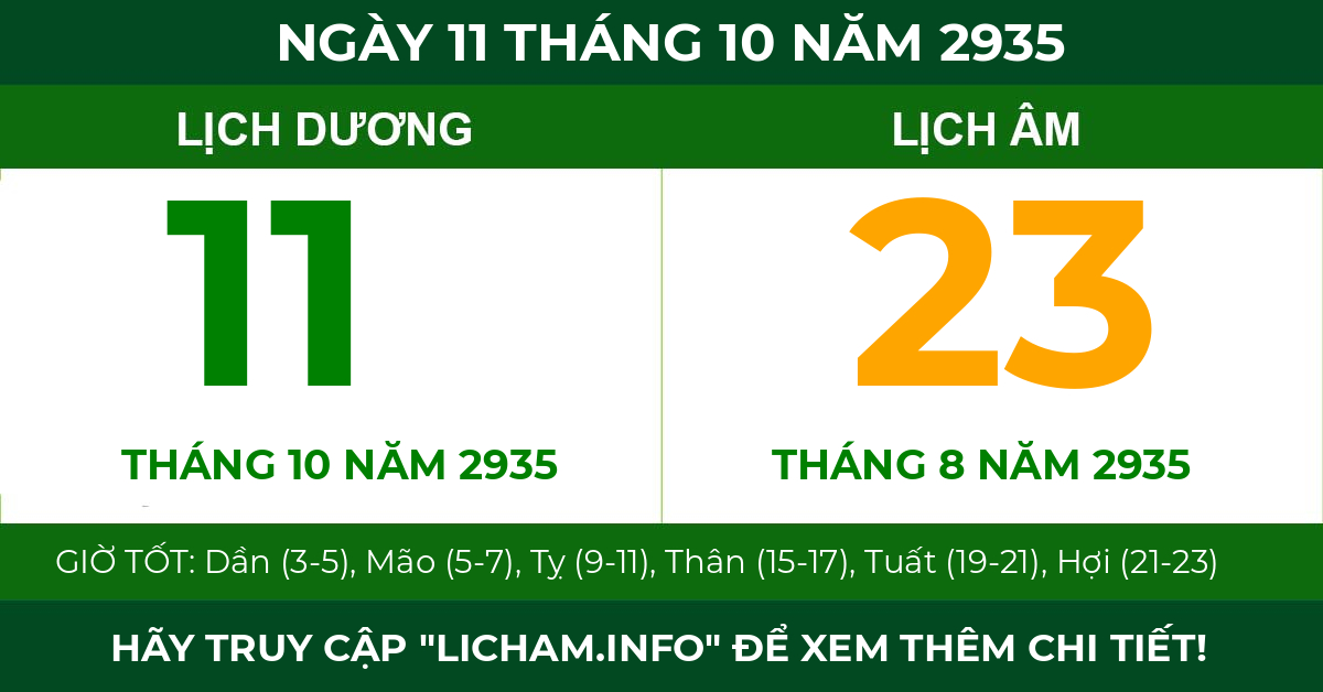 lịch âm ngày 11 tháng 10 năm 2935
