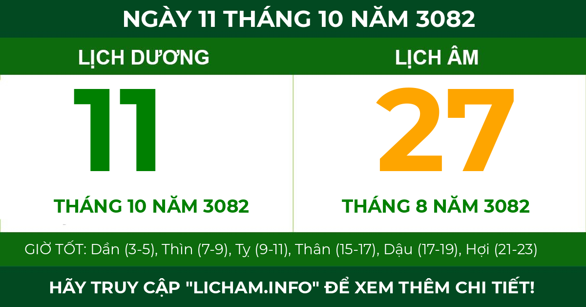 lịch âm ngày 11 tháng 10 năm 3082