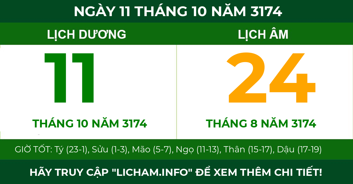 lịch âm ngày 11 tháng 10 năm 3174