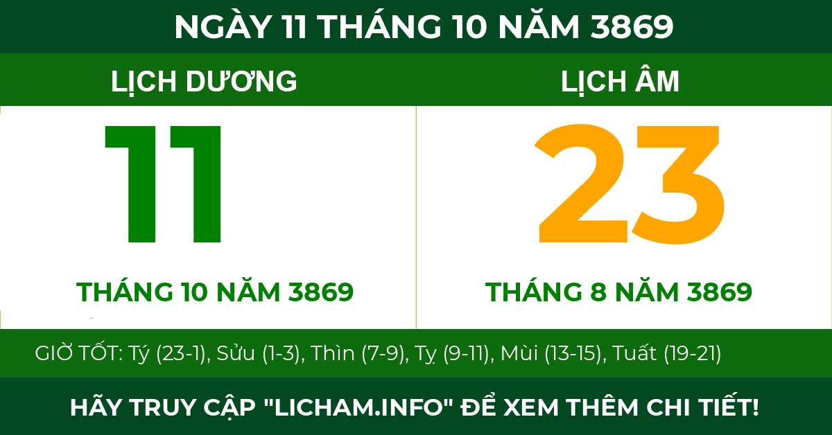 lịch âm ngày 11 tháng 10 năm 3869