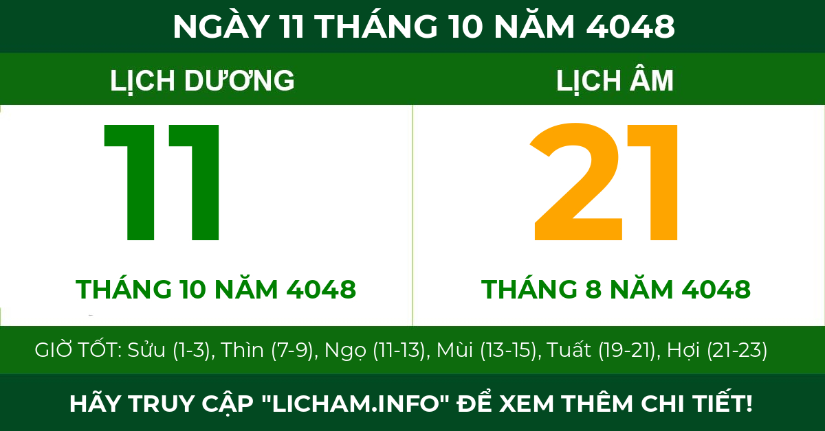 lịch âm ngày 11 tháng 10 năm 4048