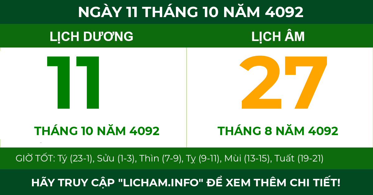 lịch âm ngày 11 tháng 10 năm 4092