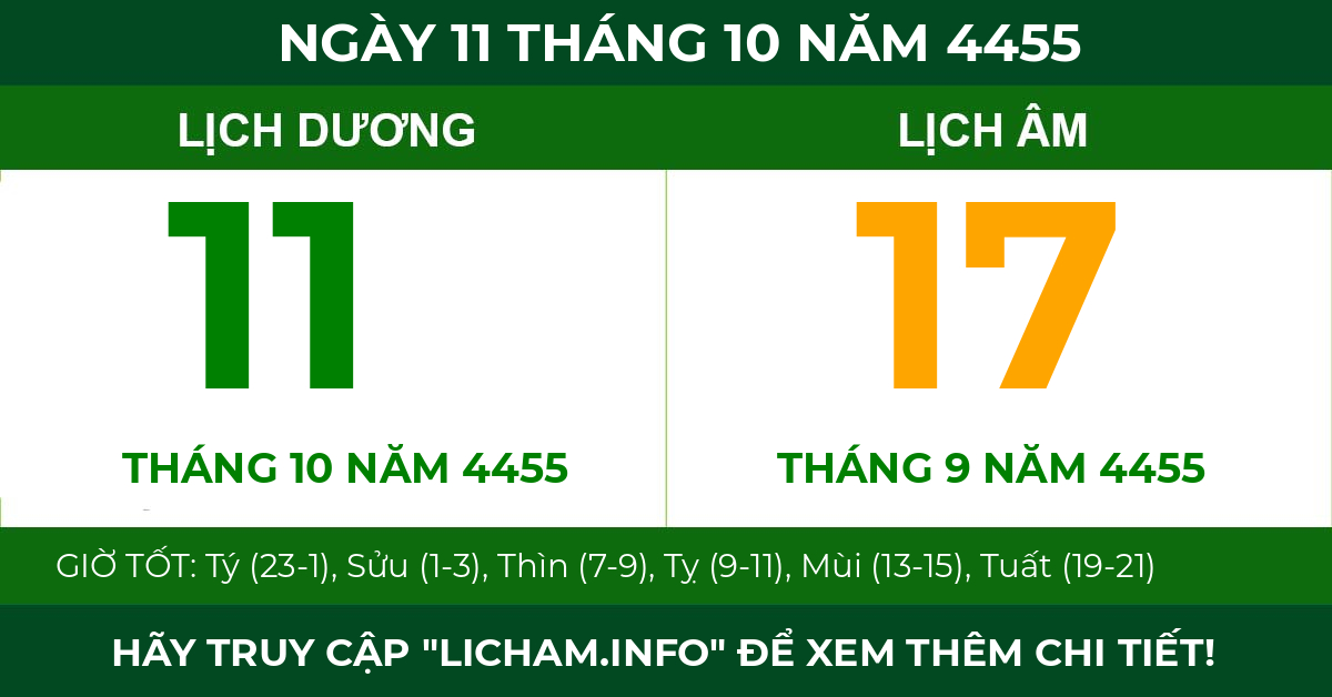 lịch âm ngày 11 tháng 10 năm 4455